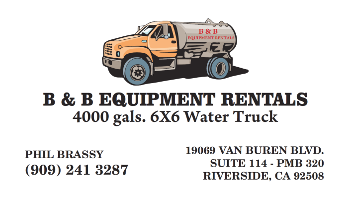 Business Cards - B & B EQUIPMENT RENTALS