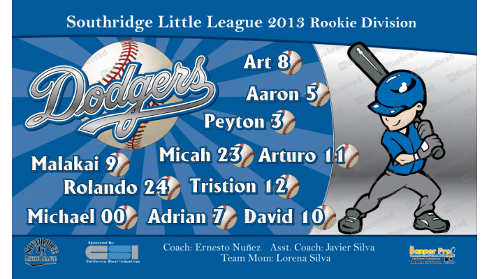 Dodgers - Baseball - T-ball - Team Banner Design 